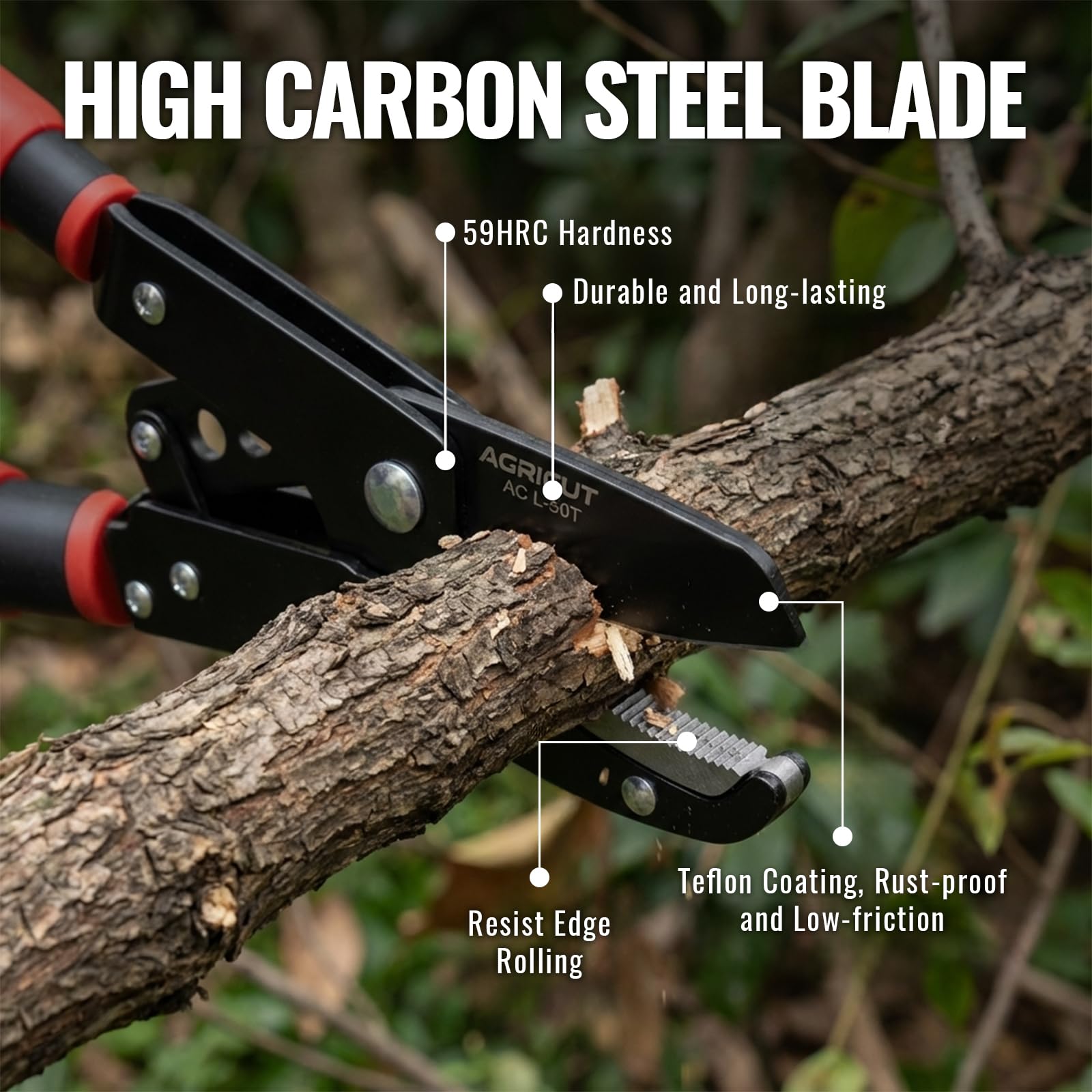 AGRICUT Troncarami telescopico da giardino a incudine, estendibile per alberi da 66 cm a 102,9 cm, capacità di taglio 5,1 cm, taglierina per rami resistente con lama in teflon in acciaio al carbonio