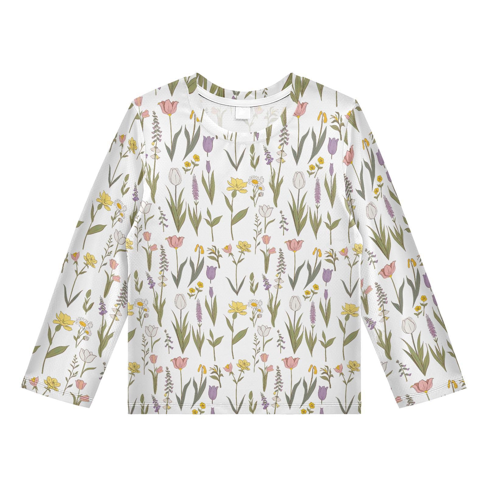 Spring Flower Pattern Boys Rash Guard Swim Shirts Long Sleeve UPF 50+ Quick Dry Sun Protection Shirt Swimwear Surf Tops for Toddler Kid Fishing Swimming Outdoor 9-10T Multicolor