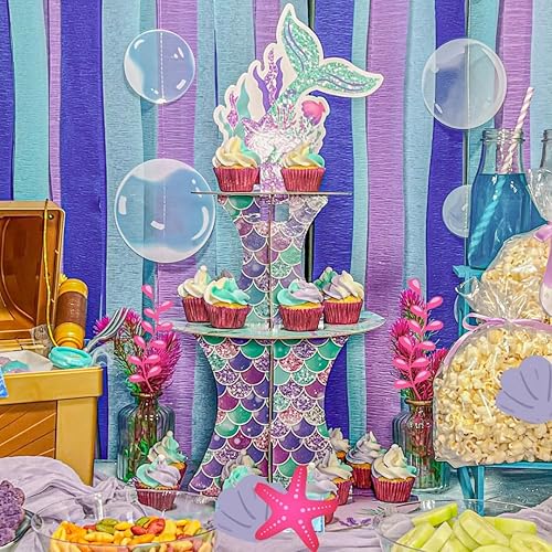 Miniatura 6 de Soporte para tartas de sirena, soporte para cupcakes para cumpleaños de niños, soporte para cupcakes de sirena de 3 niveles, soporte para cupcakes