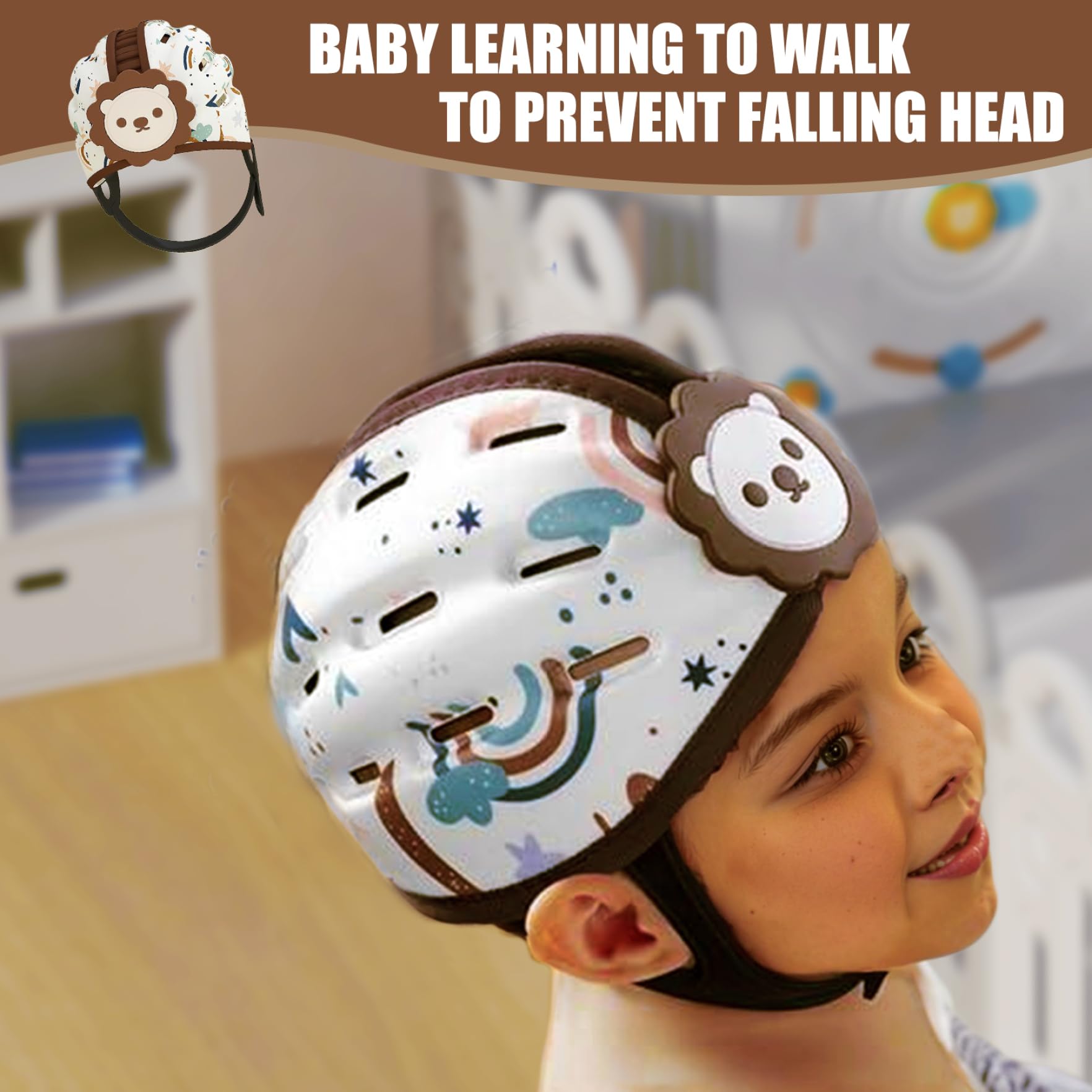 Casque de bébé pour ramper sans bosses, léger, protecteur de tête pour bébé, réglable, respirant, coussin doux, casque sécurité pour tout-petits 6 à 24 mois.