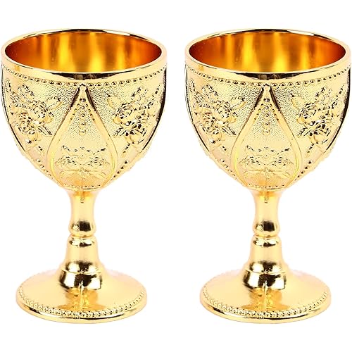 TOPINCN 2 Pack Rose Exquisite Wine Glass, Zinc Alloy Vintage Embossed Goblet Drinking Cup with 3D Flower Pattern, Handmade Decorative Glassware Drinkware for Home, Bar, Wedding (Gold)