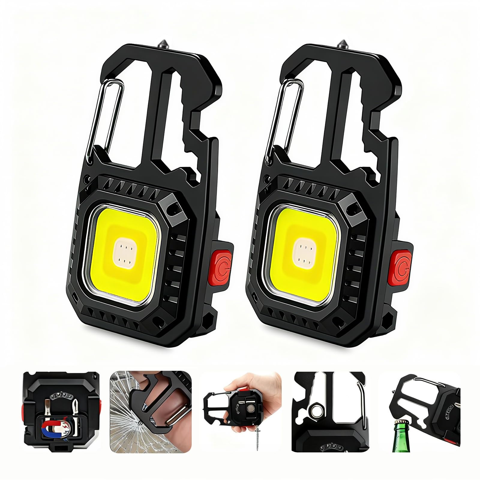 MAKDAK Cob Keychain Work Light - 2PC EDC Keychain Flashlight Rechargeable, Super Bright Flashlight for Car Repair, Emergency(Black)