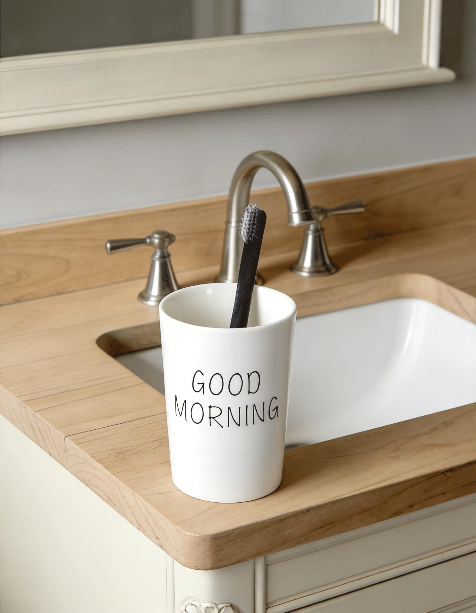 Kelake Vaso de cerámica blanca para baño, pasta de dientes, soporte para cepillo de dientes, agua, leche, bebidas, vaso de 350 ml, para baño, buenos días, parejas, taza para Navidad, cumpleaños