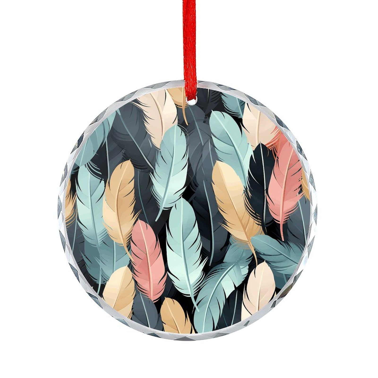 Fodpand Women's Style Feather Round Glass Ornament Keepsake Gift Exchange Ideas Car Decor,Christmas Ornaments For Tree Window Garden Ornaments