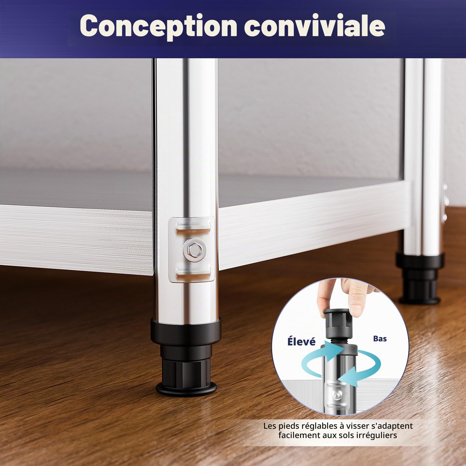 3 Niveaux Étagère de Cuisine,Etagère Rangement Acier Inoxydable,Etagere INOX Cuisine Professionnel,80x80x40cm Structure à Trois, Présentoir Multifonctionnel