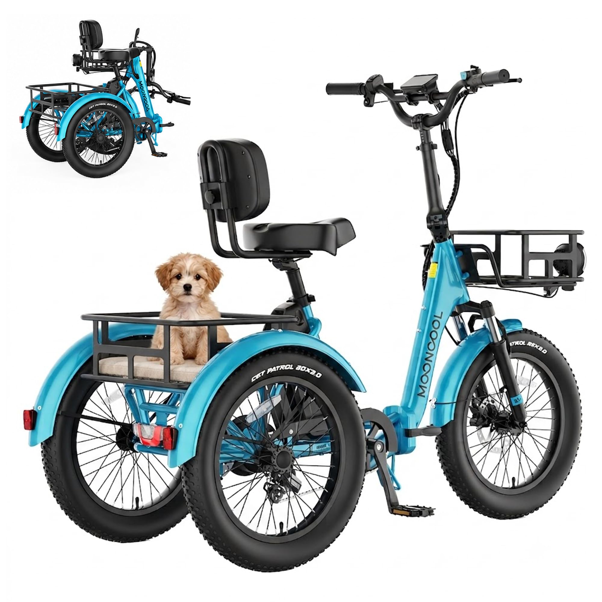 MOONCOOL Foldable Electric Tricycle for Adults, 20" Aluminum E-Trike with Multi-Speed & Long Range Options, Rear Differential, Front Suspension, 450 lbs Max Payload, 95% Pre-Assembled