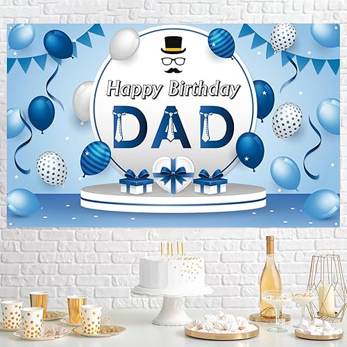 Miniatura 3 de Labakita Fondo azul de feliz cumpleaños para papá, decoraciones de fiesta de padre, letrero de papá, fondo para hombres