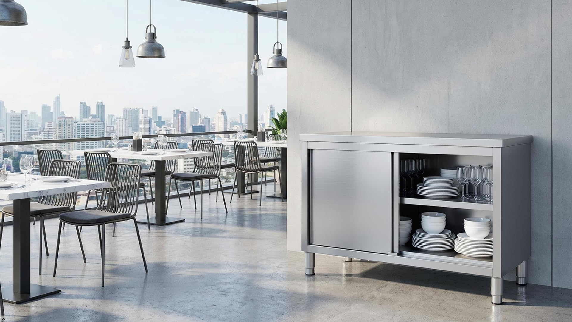 Edelstahl Arbeitsbank Küche & Außenküche, 120x50x86cm wetterfest rostfrei Schneidtisch mit Unterschrank, verstellbare Höhe für Innen Außen Garten Balkon Terrasse (Silber)
