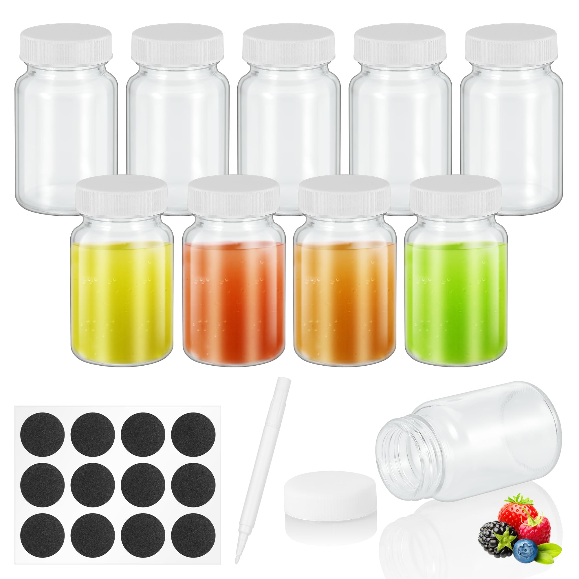 MICHIHOMIE Clear Mini Glass Bottles 60ml, 10pcs Wide Mouth Reusable Containers with Lids for Juice, Ginger Shots - Leakproof, Dishwasher and Freezer Safe