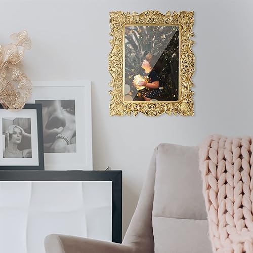 Vista 31 de GUOER Portarretratos vintage de 5 x 7 pulgadas con frente de cristal, marco antiguo para colgar en la pared de mesa (5 x 7 pulgadas, dorado claro)
