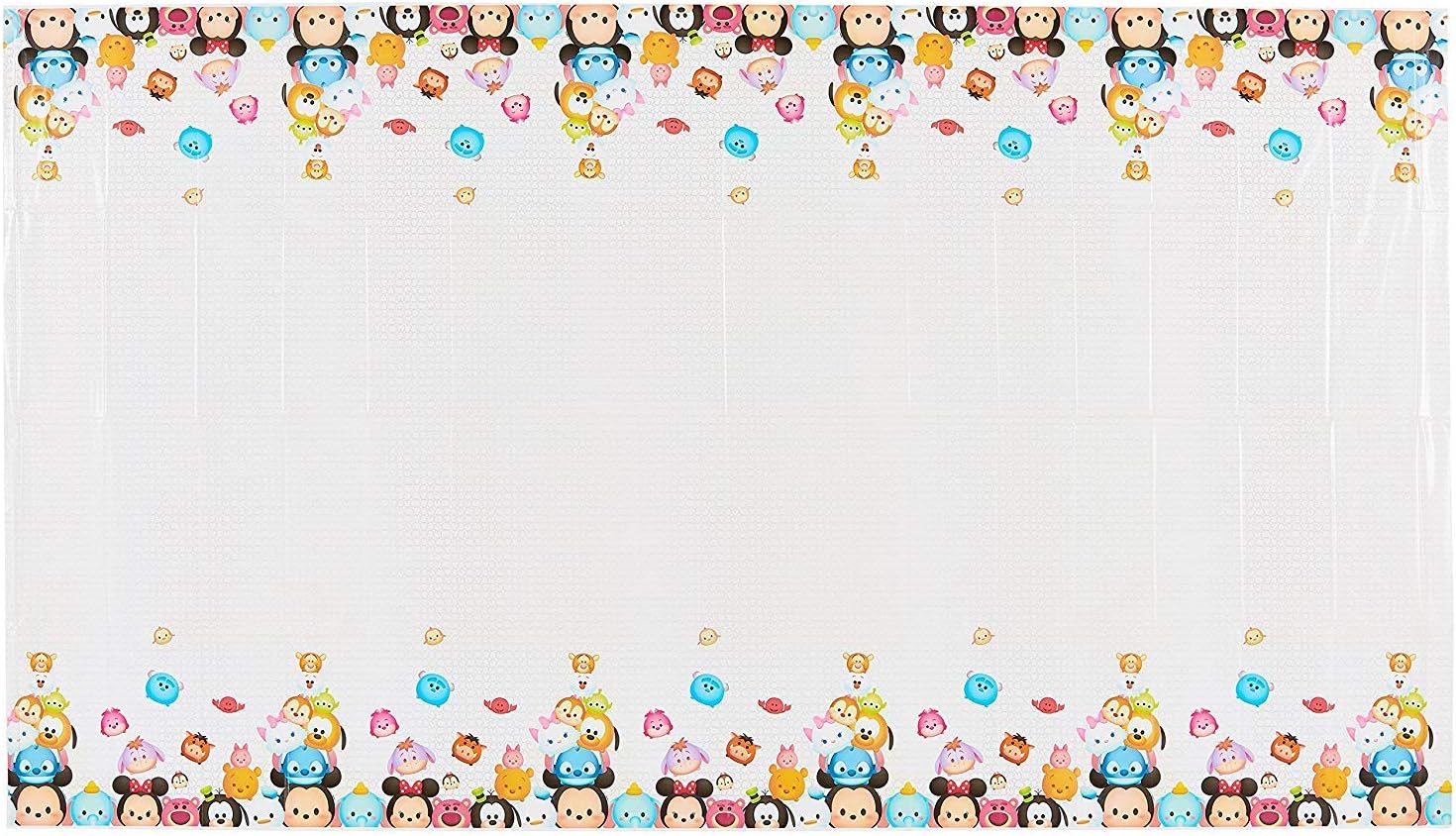 Tsum Tsum Birthday Party Supply Bundle includes 16 Dessert Cake Paper Plates, 16 Lunch Plates, 16 Lunch Napkins, 1 Table Cover, 1 Dinosaur Sticker Sheet