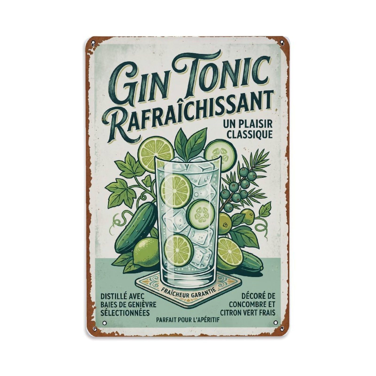 Gin Tonic Garden Party Metal Tin Sign Plaque Wall Decor for Cafe, Club Bar, Office, Home Garden Metal Poster 8x12Inch