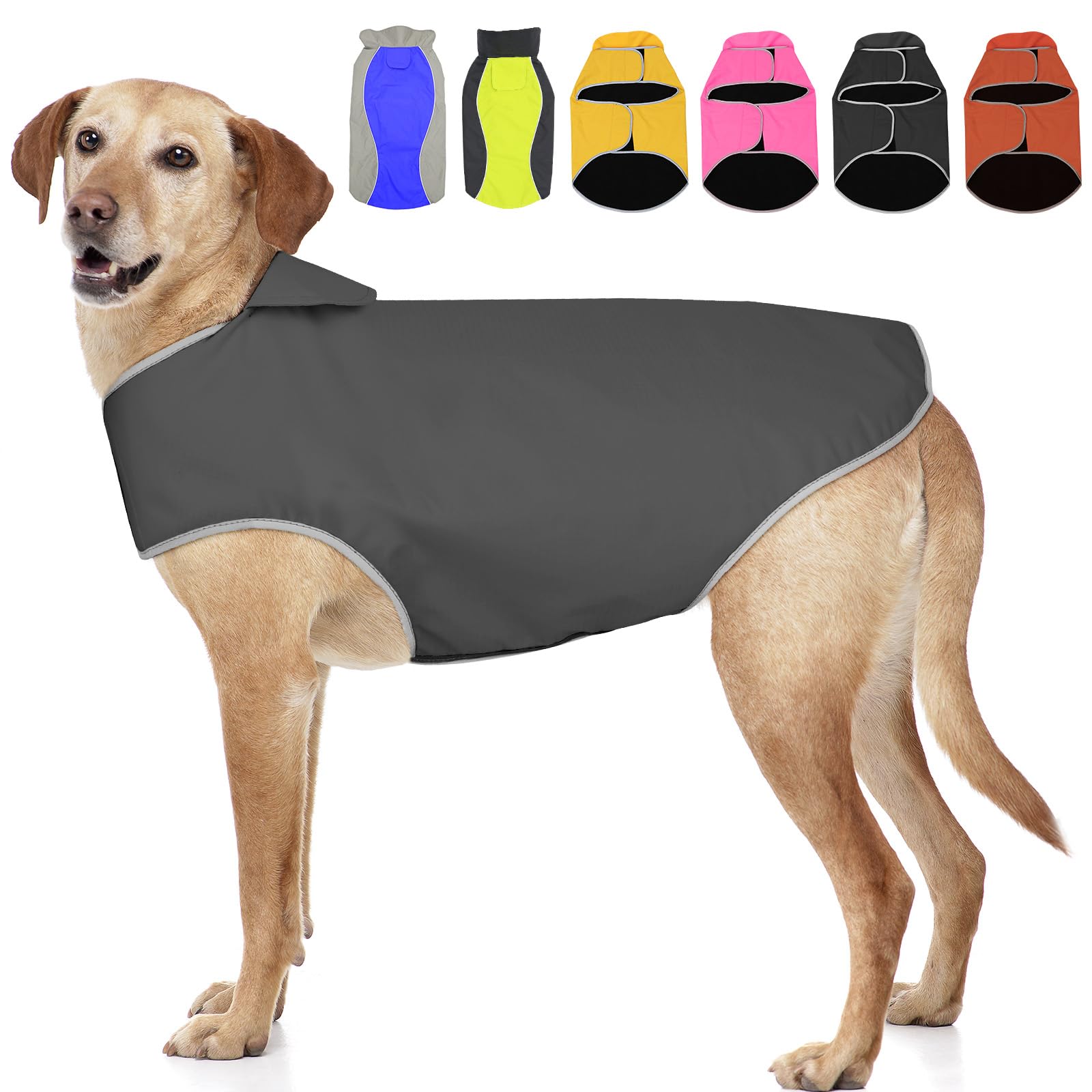 Reflective Dog Raincoat: Lightweight, Adjustable Vest - Warm Dog Coat for Large Dogs (Gray, X-Large)