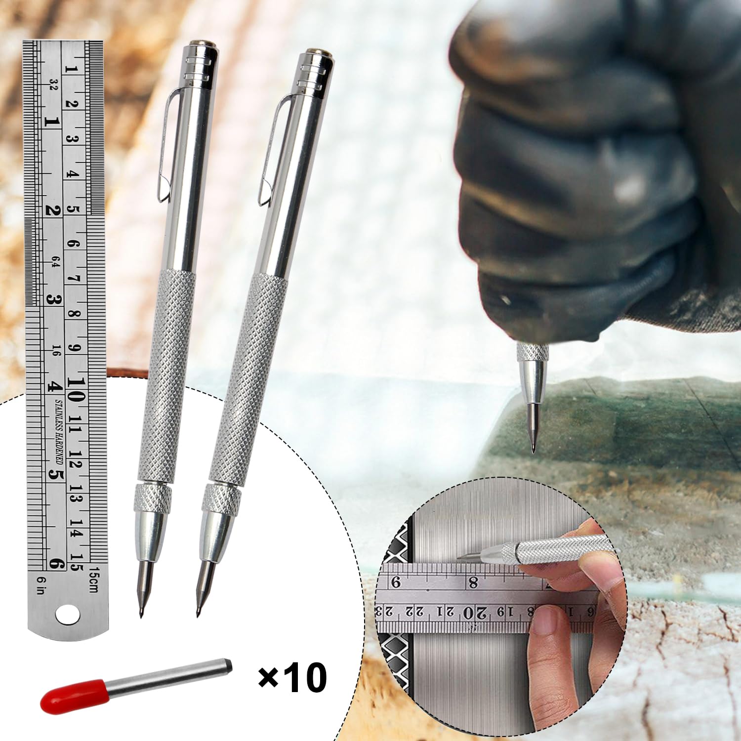 2 Pack Tungsten Carbide Scriber Tool with Magnet, Ruler & 10 Tips — Amazon image 6