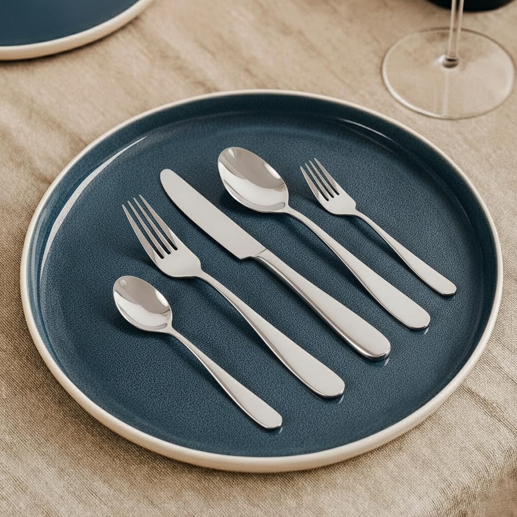 London Silverware Set, 30 Piece Forged Flatware Set Cutlery Set Premium Polished Stainless Steel, Service for 6, for Kitchen, Home, Wedding, Party, Dishwasher Safe (Silver)