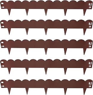 Sunnydaze Scalloped Brown Steel Edging, 5-Pack
