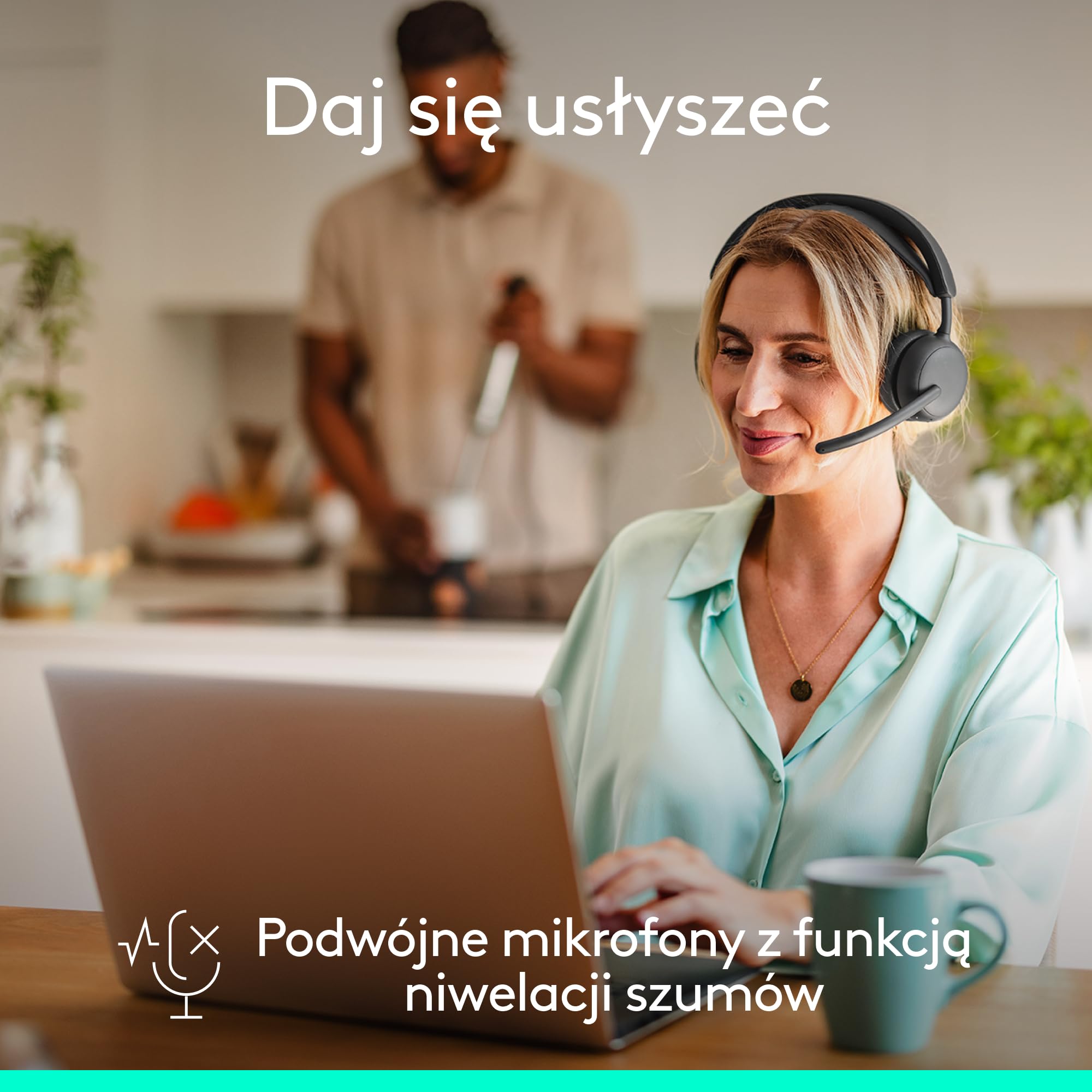 Logitech Zone Wireless 2 ES – bezprzewodowy zestaw słuchawkowy z redukcją szumów i adaptacyjnym hybrydowym ANC, Bluetooth, grafitowy