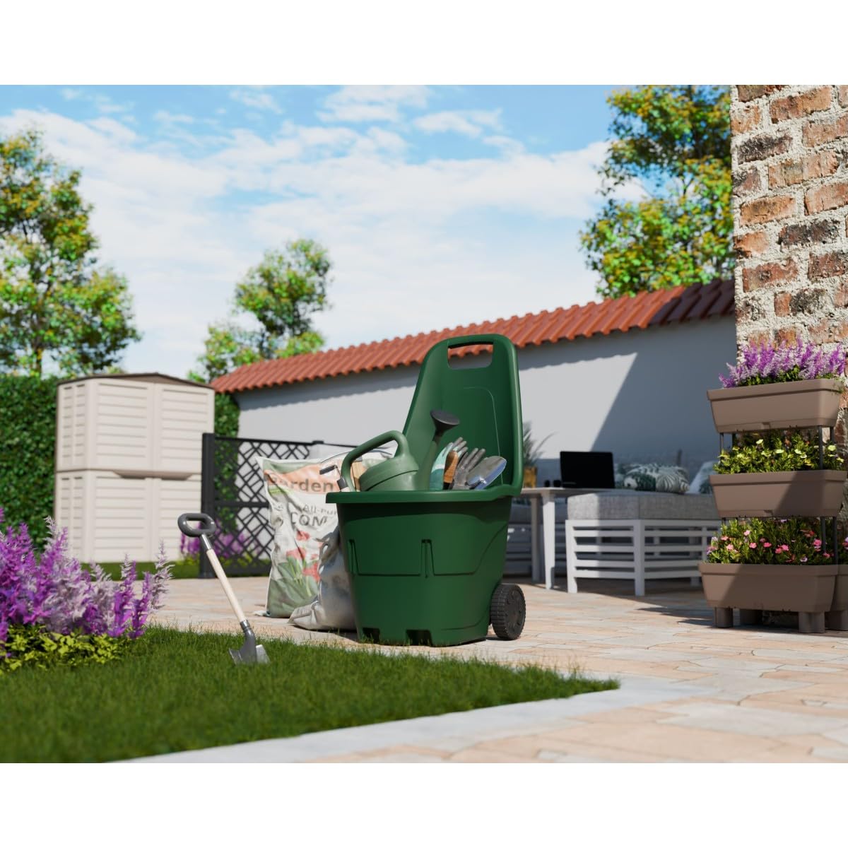 Chariot de jardin avec 2 roues en polypropylène avec dimensions mm. 485x575x875h