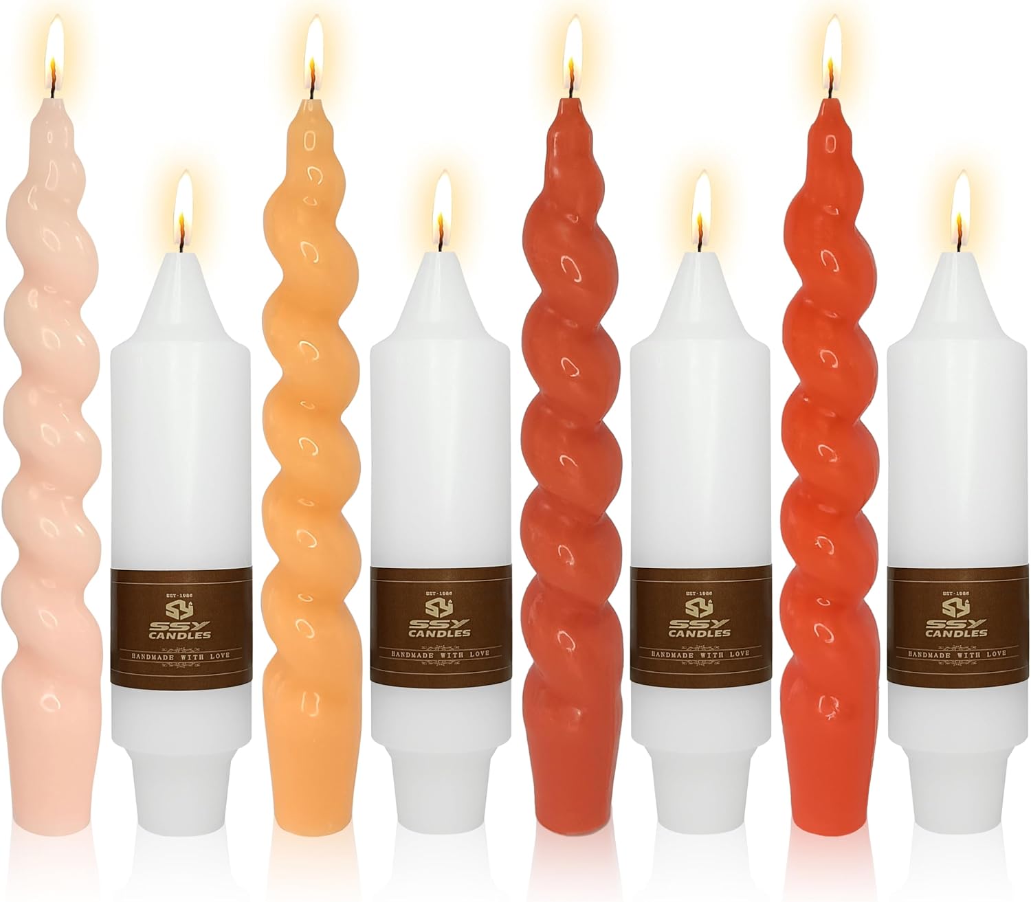 8pcs Orange and White Spiral Taper Candle Orange Candlesticks - 7INCH Gradient Tapered Candles 5INCH White Candle Sticks for Home Décor Weddings Festive Seasons Holiday