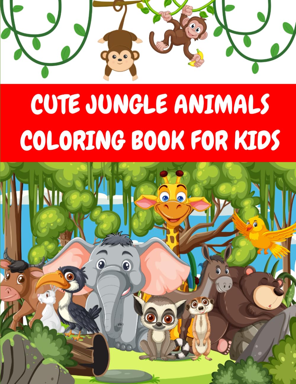 CUTE JUNGLE ANIMALS COLORING BOOK FOR KIDS