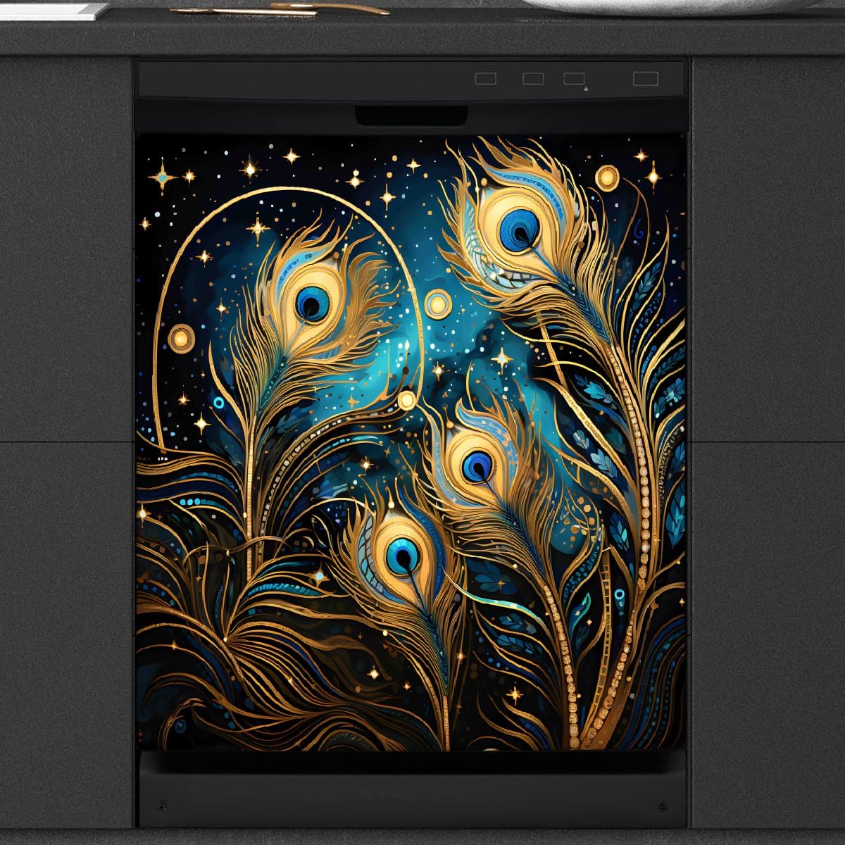 Peacock Feathers Dishwasher Magnet Cover Decorative Refrigerator Covers Magnetic Reusable Dishwasher Door Cover Kitchen Appliance Sticker Cover 21x26Inch