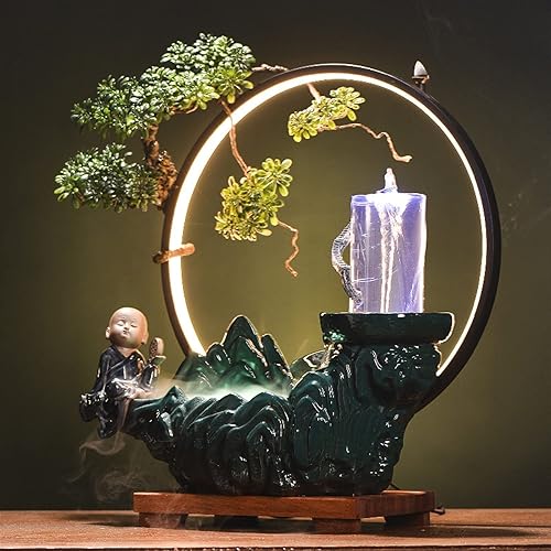 Miniatura 5 de Fuente de agua de escritorio para mesa, fuente de mesa con luces LED e incienso de reflujo, creativo, vórtice circulante, decoración de escritorio,