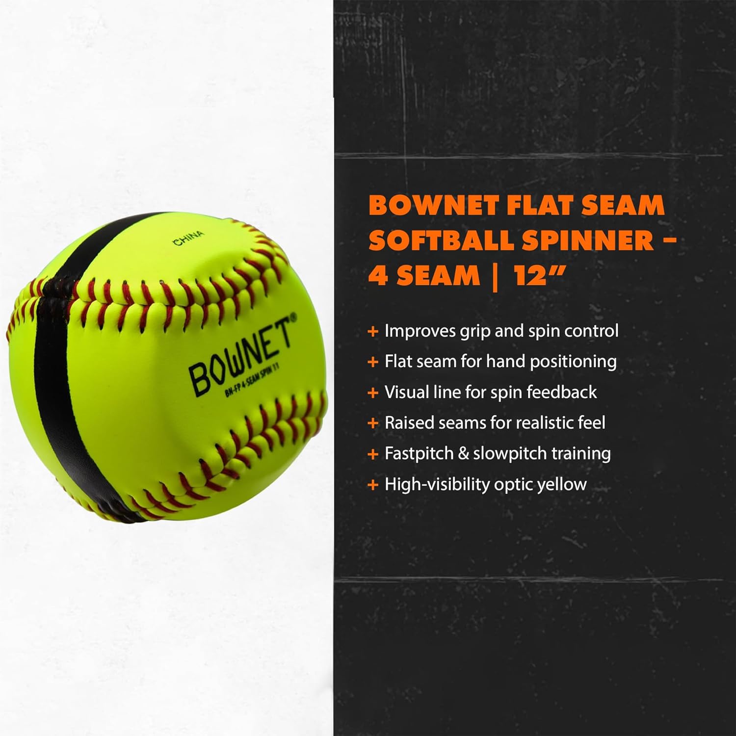 Bownet Softball Spinner Pitching Training Ball with Raised Seams and Spin Feedback for Fastpitch and Slowpitch Practice
