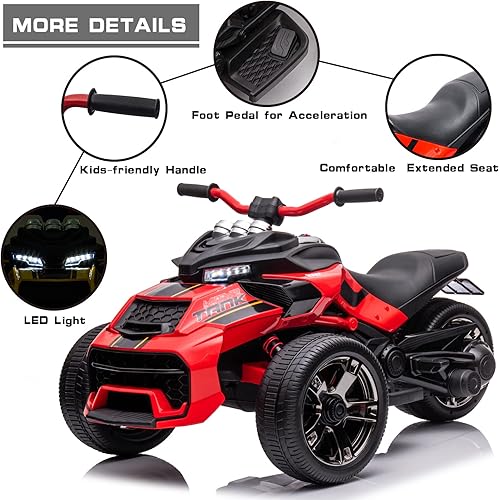 Miniatura 6 de POSTACK Cuatrimoto para niños, automóvil eléctrico de 3 ruedas con batería de 24 V, motocicleta para niños con neumático de EVA polimerizado de