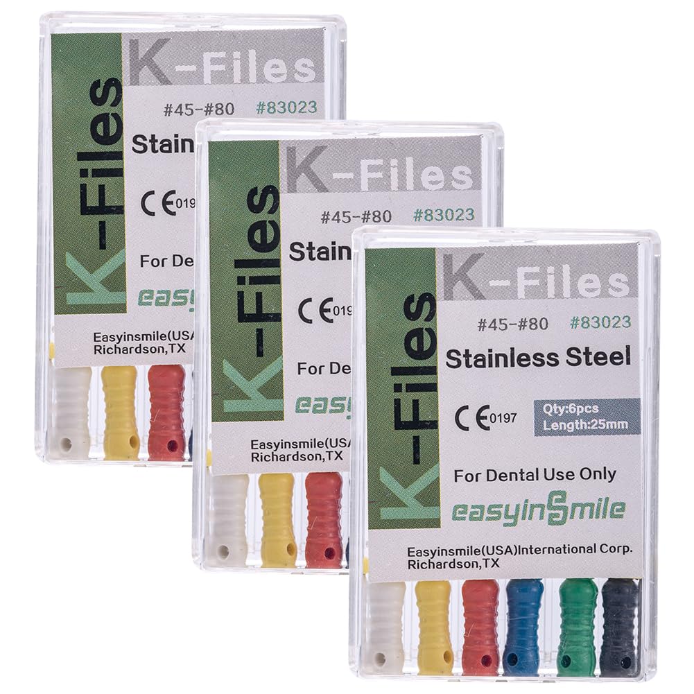 18 lime dentali endodontiche K, uso manuale, 25 mm (45 – 80 #)