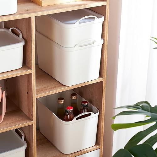 Miniatura 3 de FITYE-KY 5 unids contenedores de almacenamiento de plástico con tapas para estantes cajones escritorio armario sala de juegos aula offic