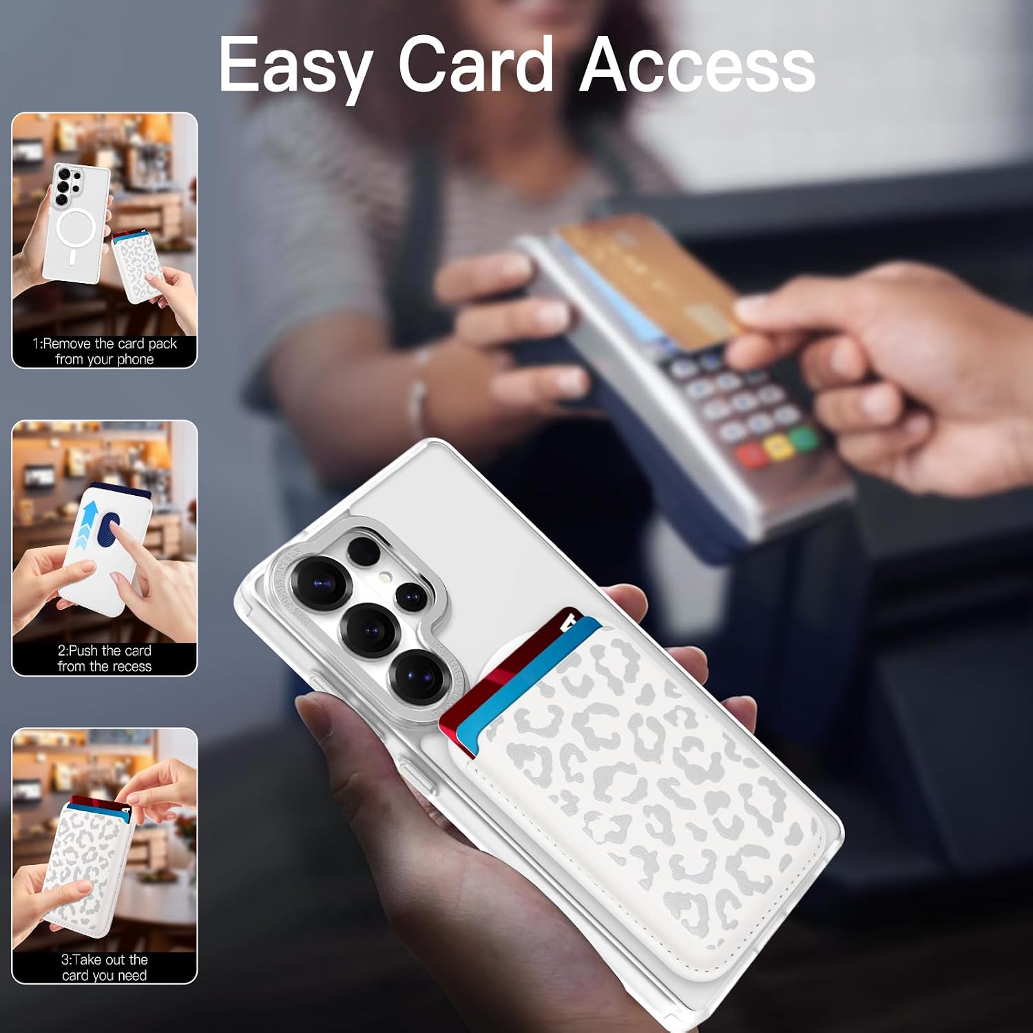 Magnetic Case for Samsung Galaxy S26 Ultra [Compatible with Magsafe] [with Wallet & Card Holder] [Cute Cheetah Print] Slim Translucent Matte Case for Galaxy S26 Ultra 6.9" 2026, White