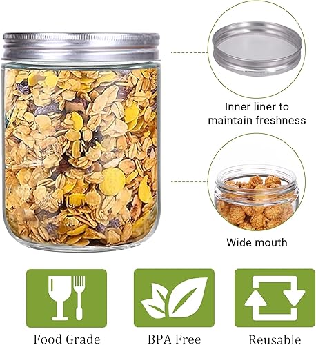 Miniatura 3 de Paquete de 6 tarros de vidrio de 16 onzas con tapas, gabinete de cocina de vidrio, organización de despensa, tarros de almacenamiento de alimentos