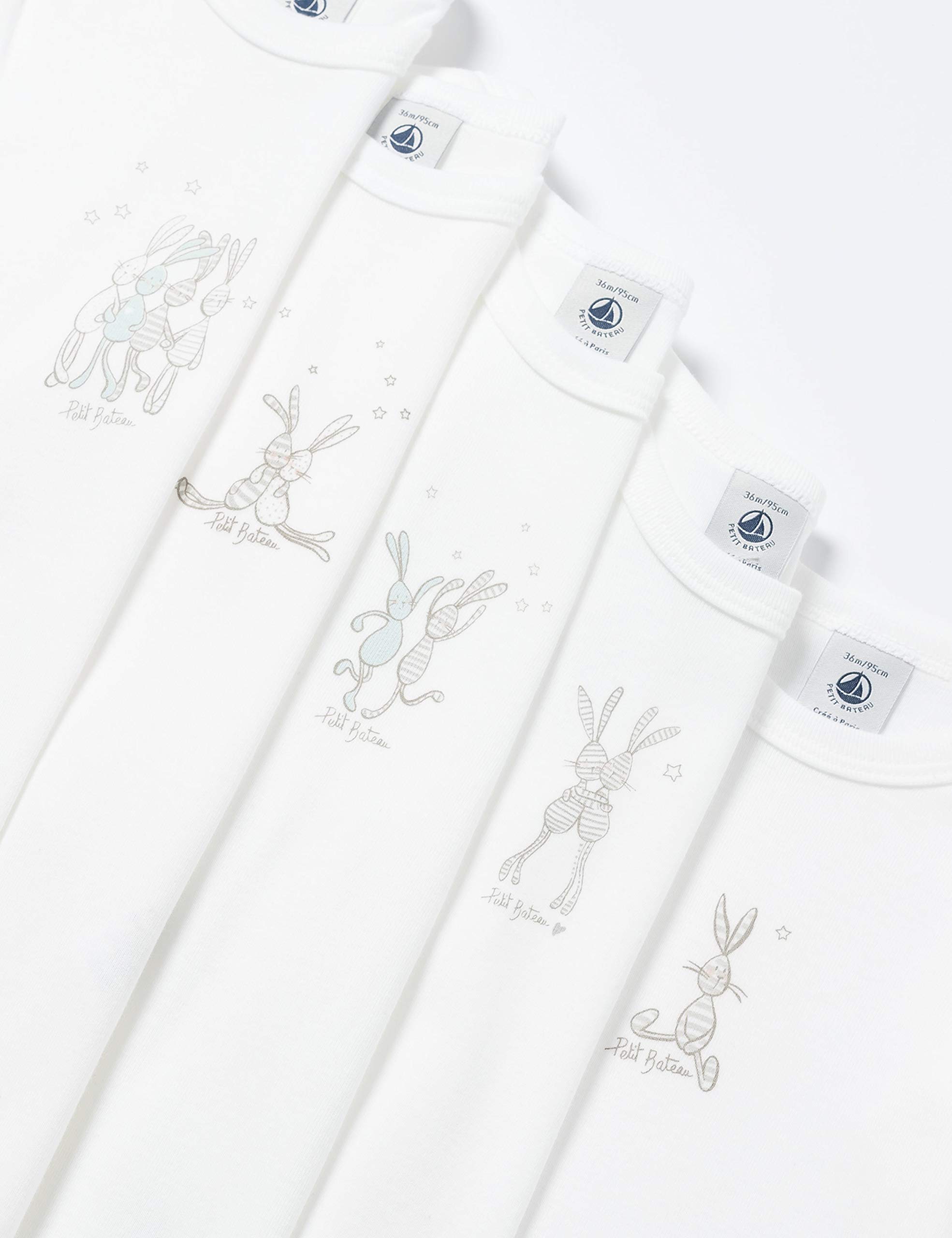 Petit Bateau UNISEX Babies' Rabbit Themed Long-Sleeved Cotton Bodysuits - 5-Pack STYLE A00SX SIZES 1-36 MONTH (SIZE 18 MONTH STYLE A00SX)