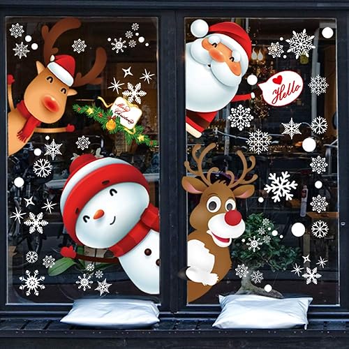 130 calcomanías decorativas de Navidad para ventana, copo de nieve navideño, Papá Noel, renos