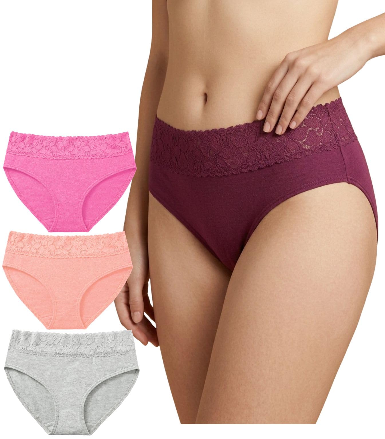 nicsy Women Cotton Panty Combo Pack | Soft Stretch Mid Waist Ladies Underwear Brief| Lace Design Waist Comfortable Panties for Women & Girls-picture-32