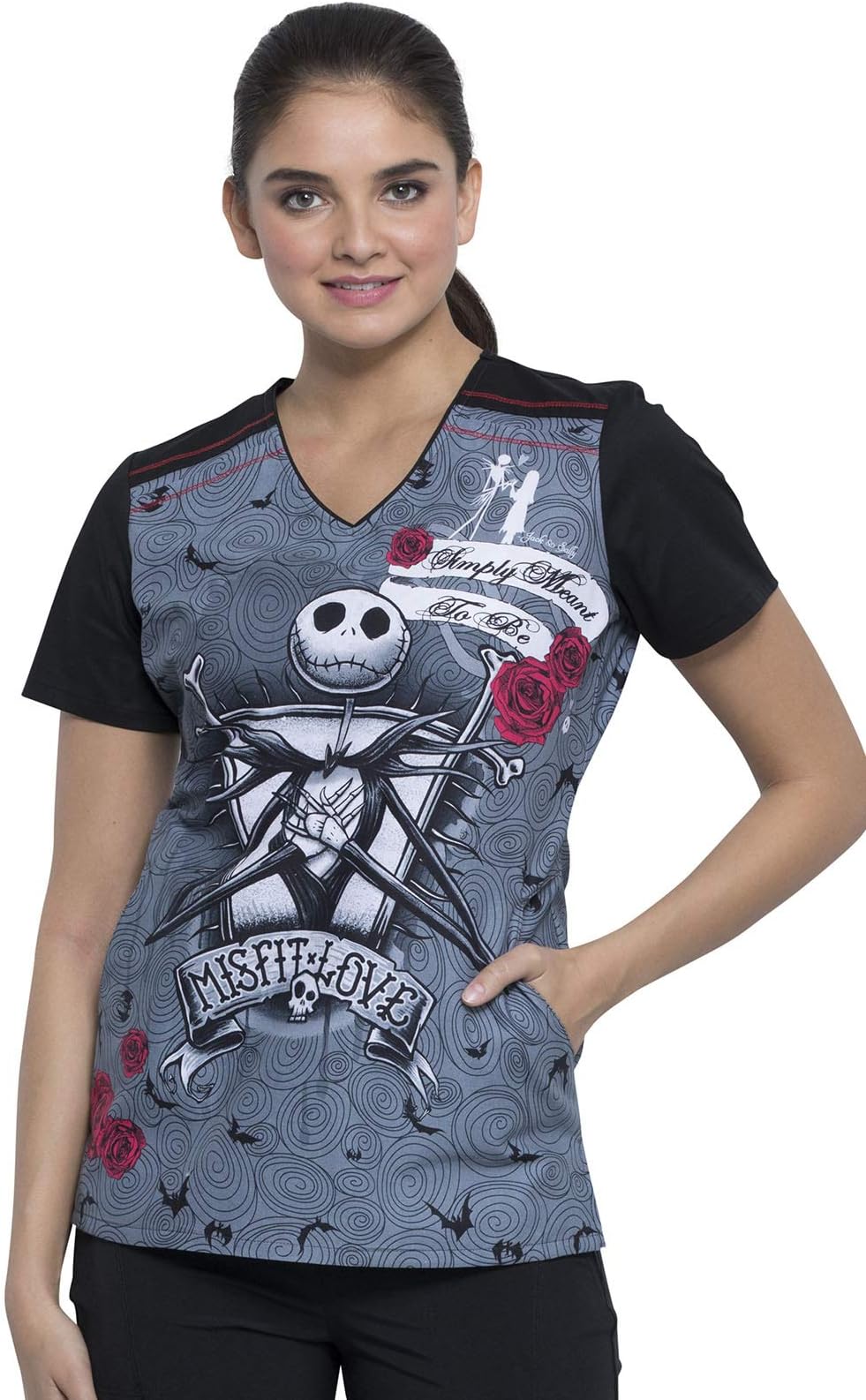 Tooniforms Women Scrubs Top V-Neck TF639, XS, Misfit Love