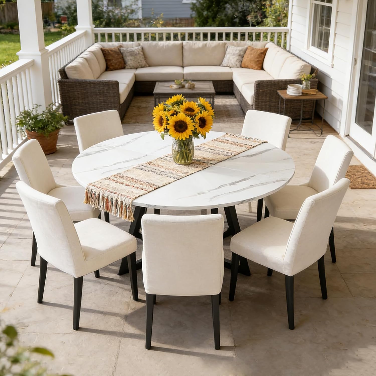 Wood Round Foldable Table Top Only Large Portable Tabletop for Desktop Transformation 47 51 55 59 63 71 inch 4-Fold Folding Round Table Top Extender Space Saving for Family Dinners(White Marble,47")