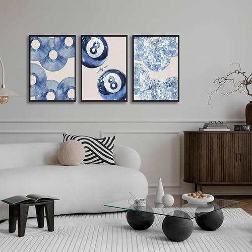 Miniatura 5 de COYIKC Póster de pared de 8 bolas azules de moda Lucky Me de 8 unidades, decoración de pared, imágenes de disco azul, impresiones de pintura para