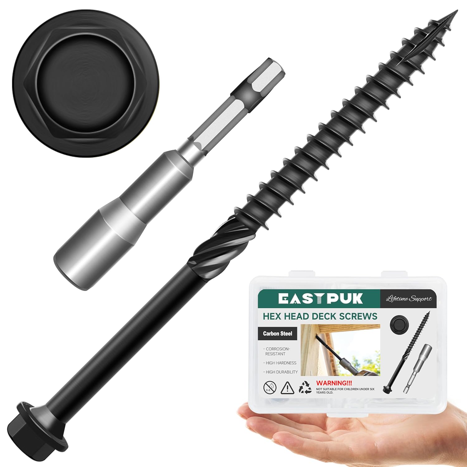 #14 x 8 Inch Wood Screws, 100-Pack Hex Head Lag Screw, Black Coating Carbon Steel Deck Screws for Timber, Log, and Landscape Wood Applications