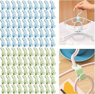 Gancho de conexión múltiple para colgar ropa, ahorro de espacio, 100 unidades, color azul y verde