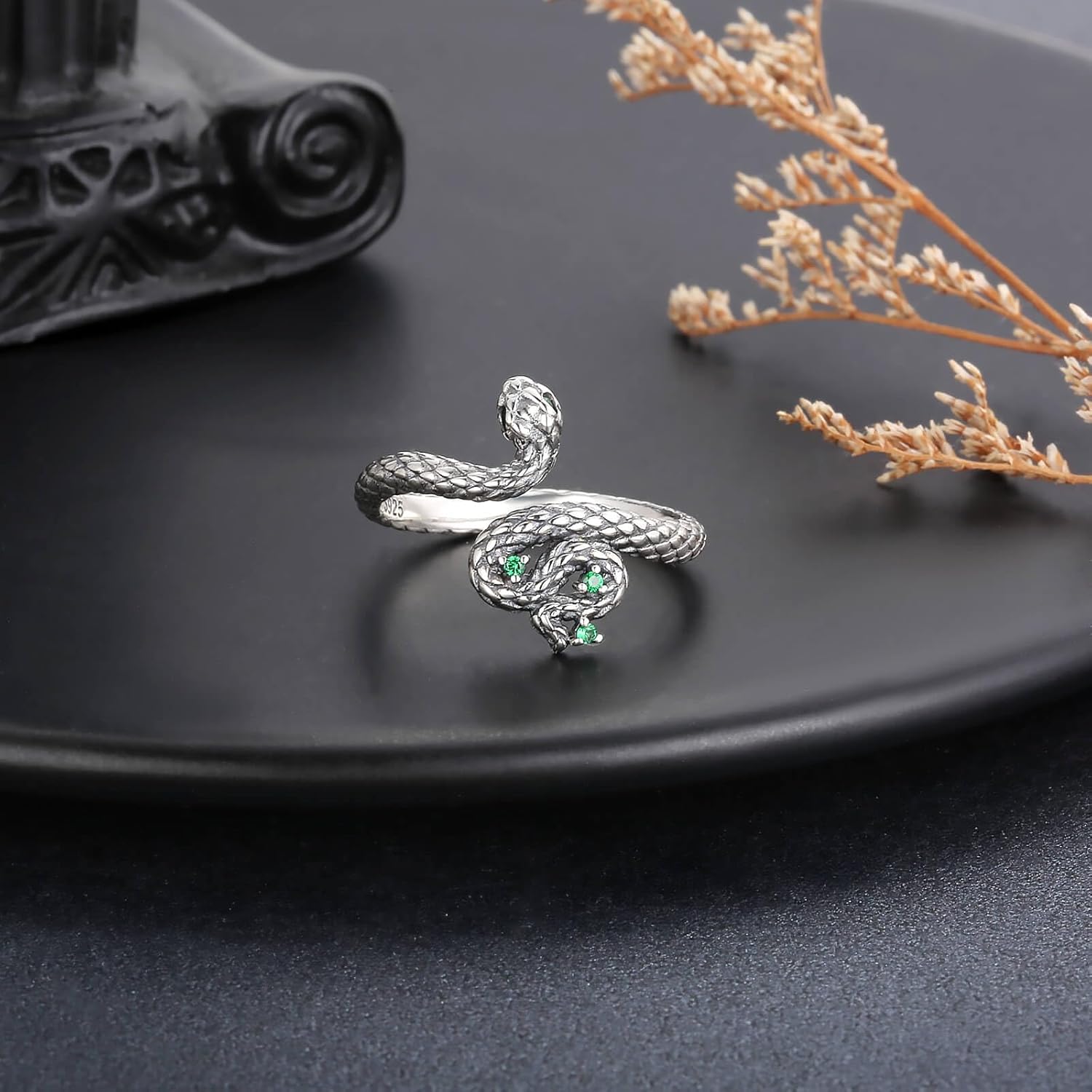 925 Sterling Silver Snake Ring for Women-Adjustable Green CZ Snake Ring-Jewelry Gifts For Her - Image 4