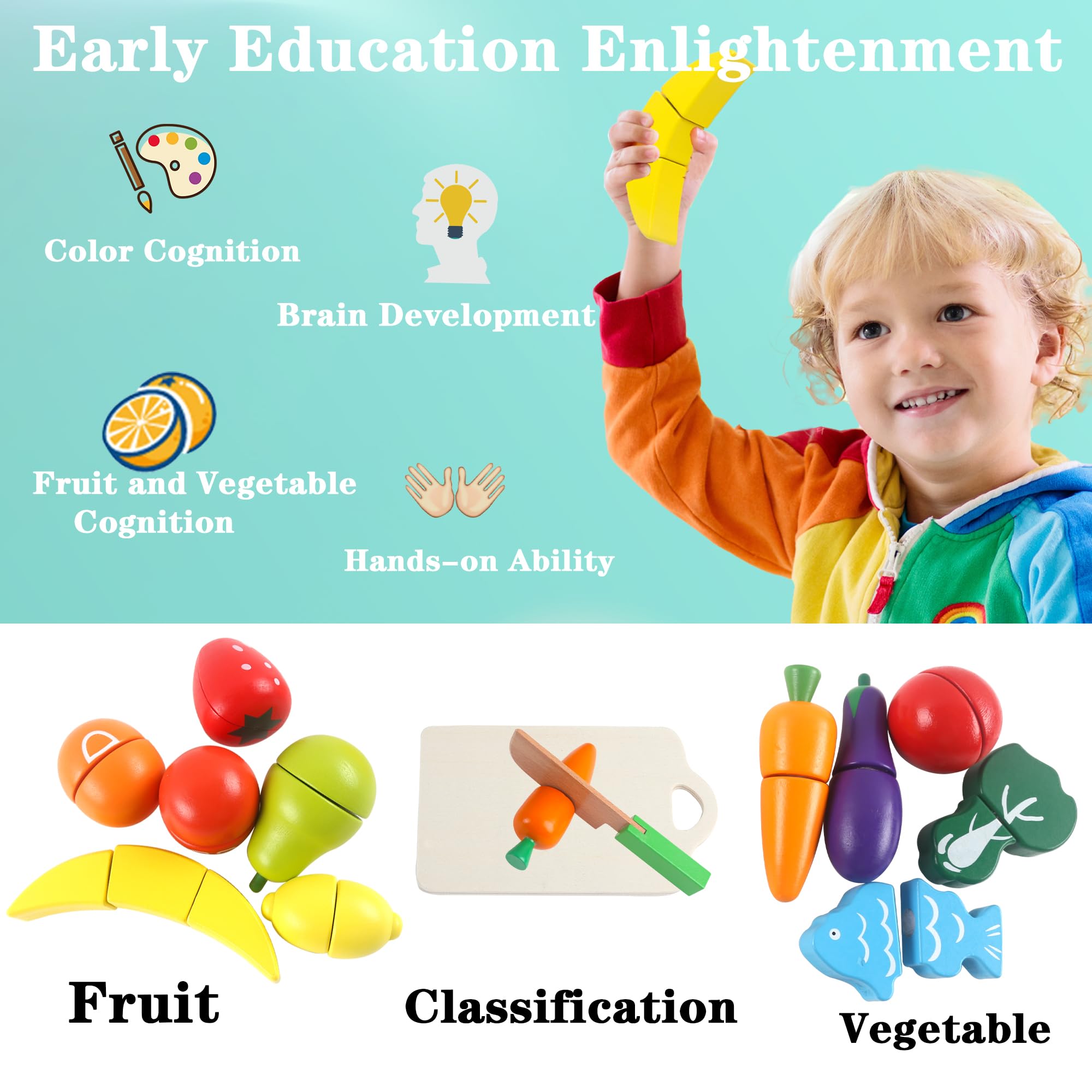 newlng Giochi Bambini 2 anni Frutta Verdura di Legno Taglio Giocattolo Compleanno Regalo di Giorno dei Bambini Imballaggio Ragazze e Ragazzi 3, 4, 5, 6 anni