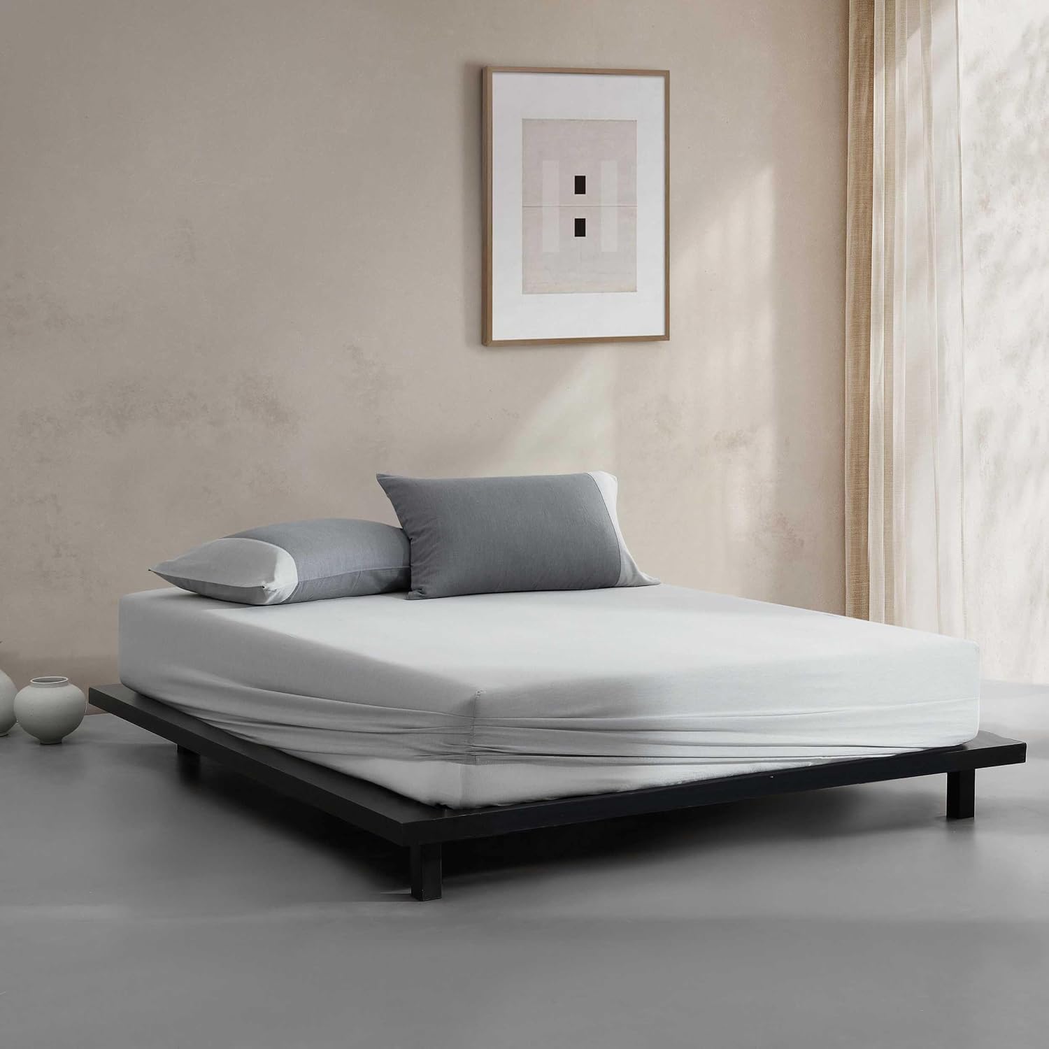 Calvin Klein - Queen Size Sheet Set, Buttery Soft Cotton Sateen Bedding with Deep Pockets, Lightweight for Year Round Comfort, 3 Piece Bed Sheets with Matching Pillowcases (Contrast Weave Blue)
