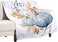 Vista 49 de Manta rústica de calabaza azul polvoriento, con estampado de acuarela, Acción de Gracias o Halloween, manta suave de 30 x 40 pulgadas, acogedora