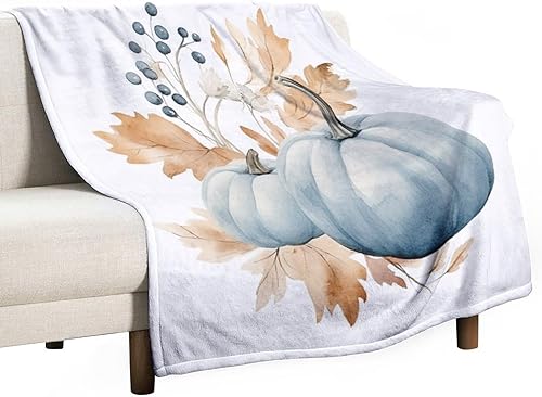 Miniatura 49 de Manta rústica de calabaza azul polvoriento, con estampado de acuarela, Acción de Gracias o Halloween, manta suave de 30 x 40 pulgadas, acogedora