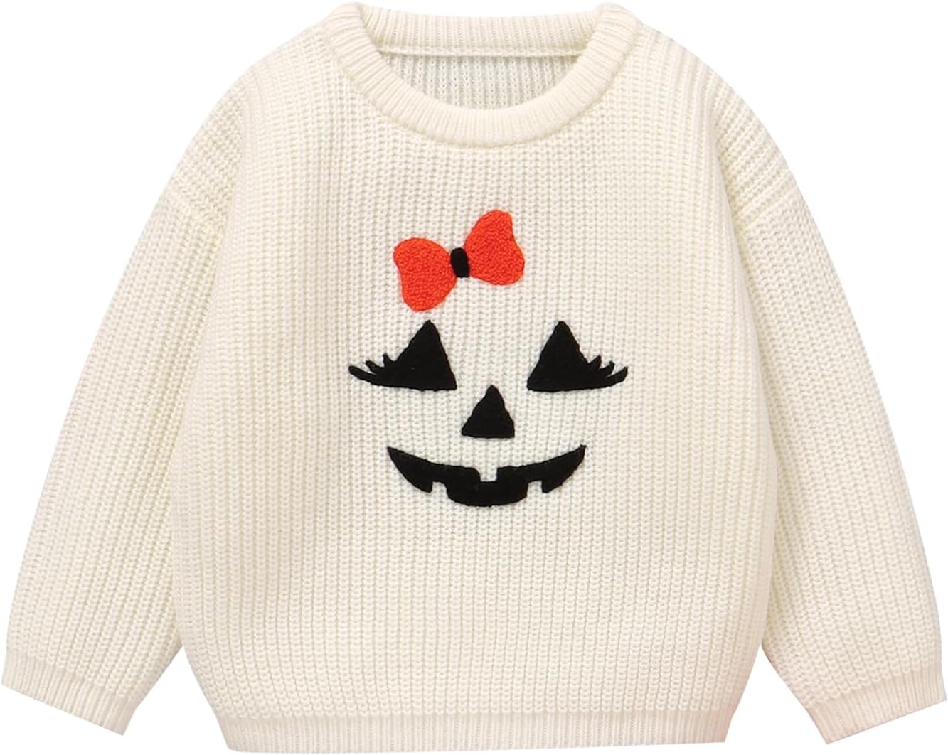 Toddler Girl/Boy Halloween Sweater Pumpkin Smile Embroidery Sweater Knitted Pullover Fall Winter Clothes Girl-white 2-3T