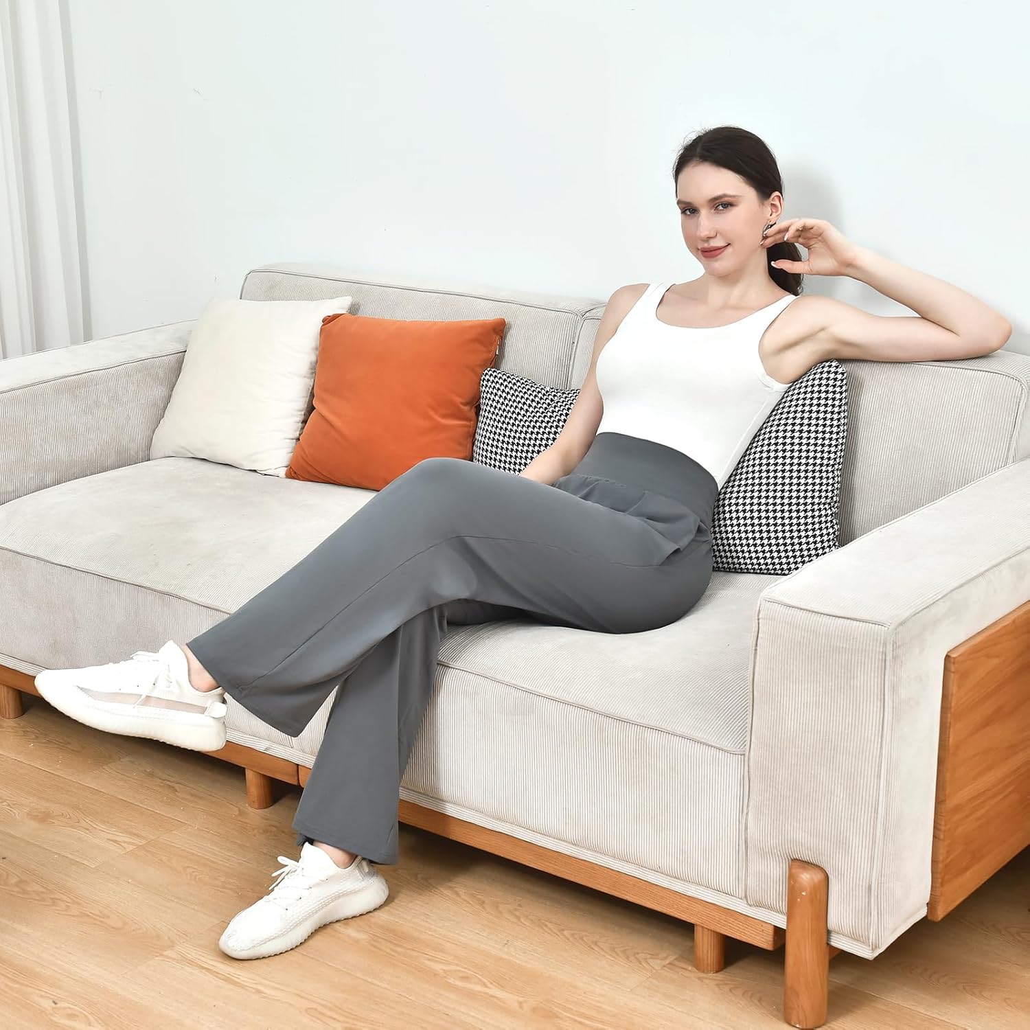 SINOPHANT Womens Wide Leg Yoga Pants with Pockets High Waisted Casual Lounge Loose Palazzo Pajama Sweatpants - Image 6