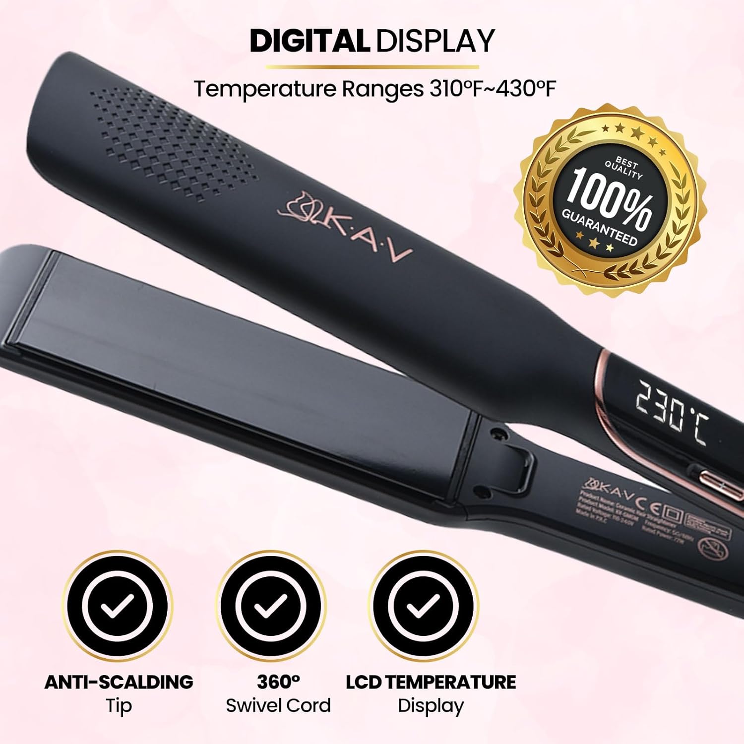 KAV Inch Ceramic Hair Straightener – Wide UK Ubuy - Main Image