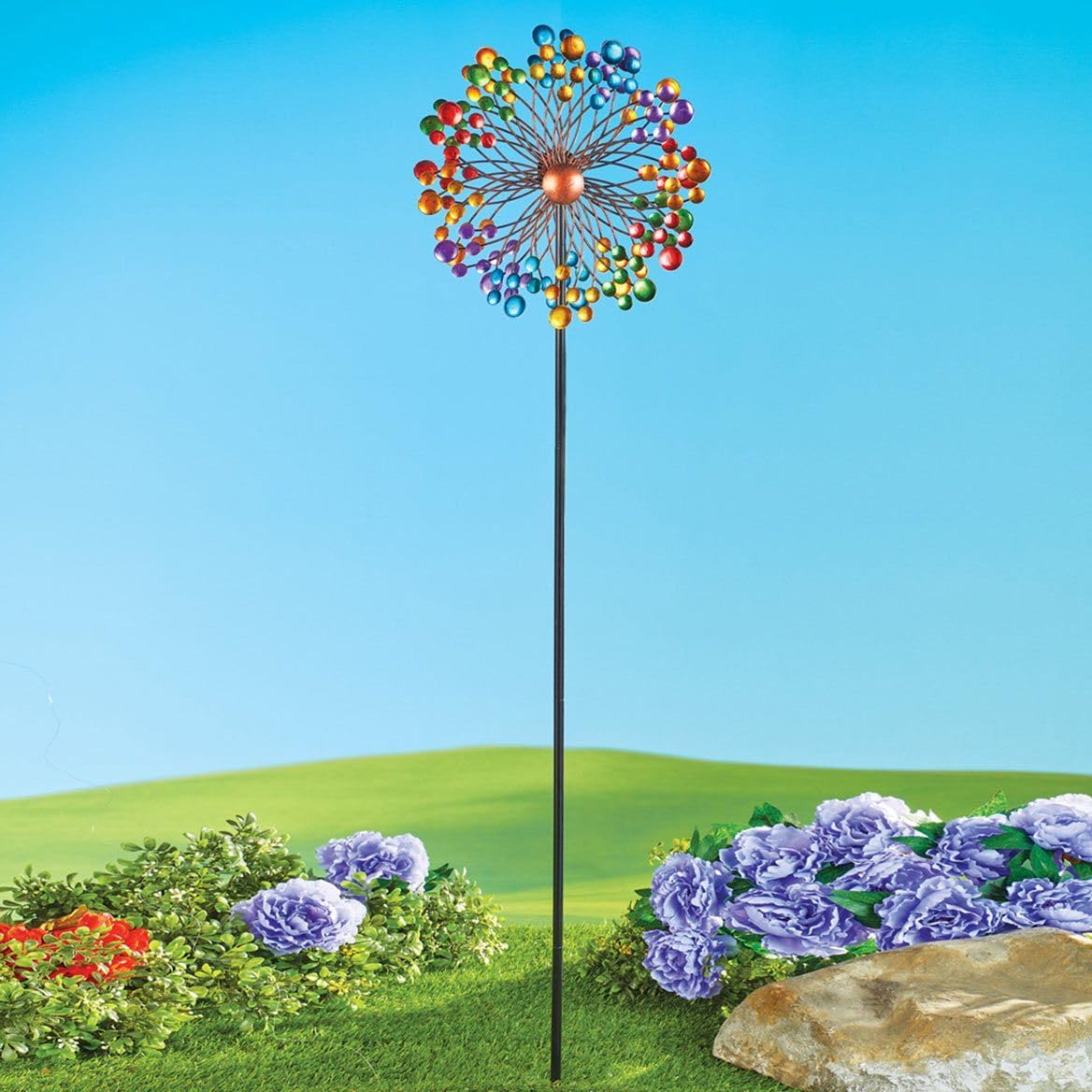 Gajula.Enterprises Double Rainbow Wind Spinner – 60" H x 14" Dia. Garden Stake
