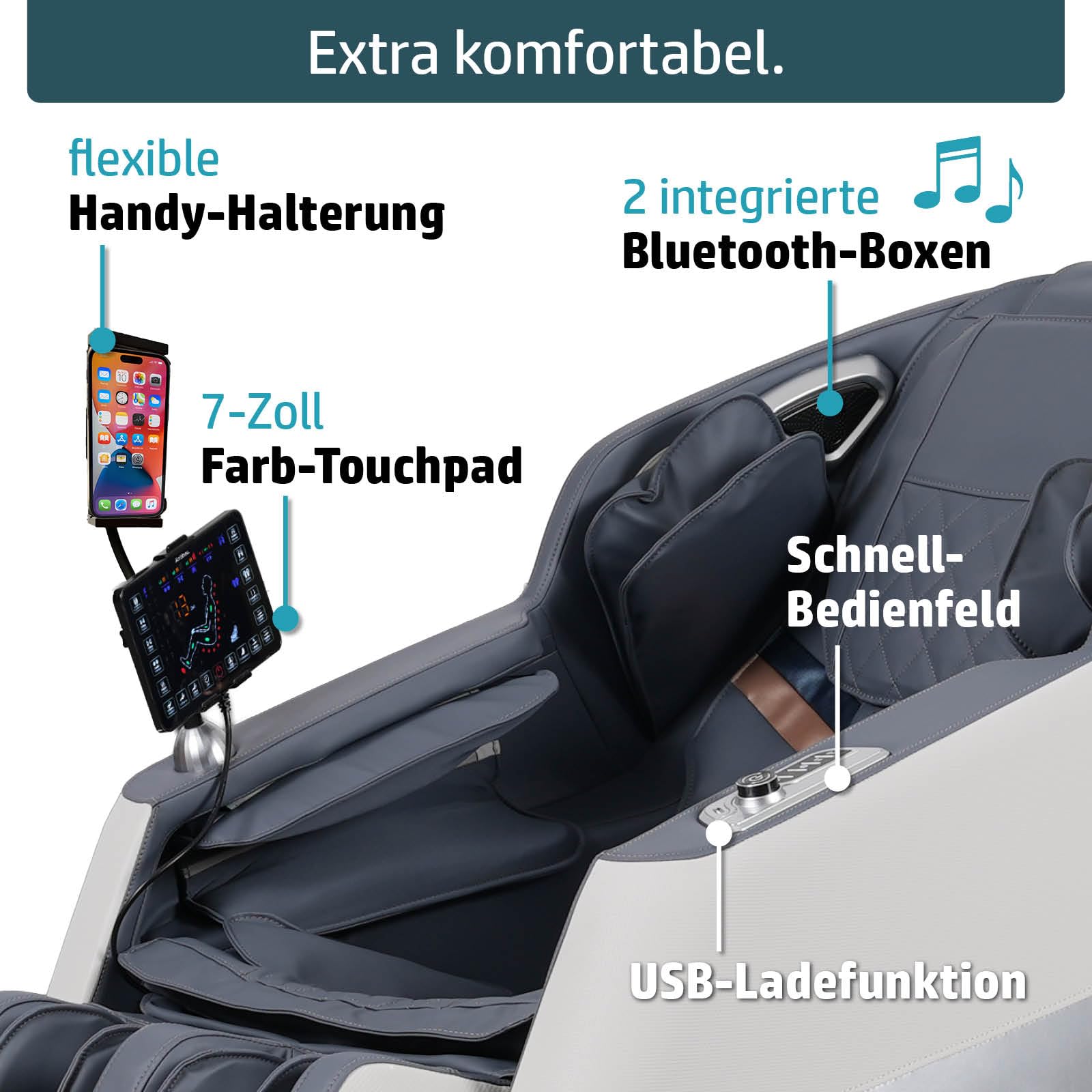 BRAST Ambiness Massagesessel Relaxsessel NALA | 42 Massageprogramme | deutsche Bediensprache | Zero Gravity-Funktion | 3D-Massagetechnologie Ganzkörpermassage + Wärmefunktion | Weiß